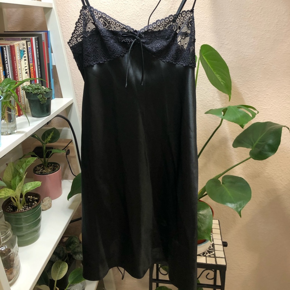 black lace slip dress